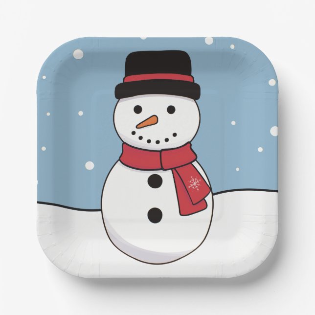 Plato De Papel Feliz feriado de Navidades de Snowman (Anverso)