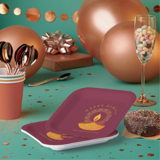 Plato De Papel Feliz Festival Hindú de Luces Diwali (Multi)