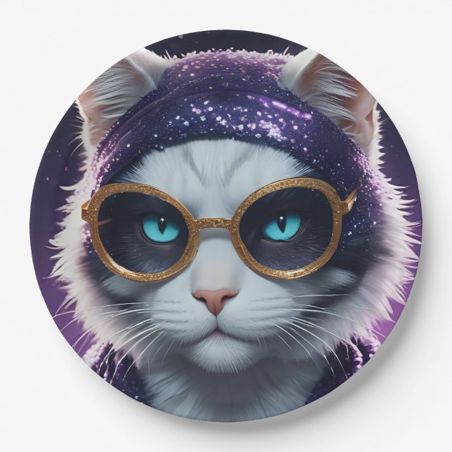 Plato De Papel Feliz fiesta de Año Nuevo - Gato disfrazado (Anverso)