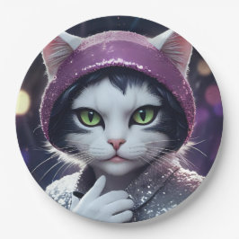 Plato De Papel Feliz fiesta de Año Nuevo - Gato disfrazado