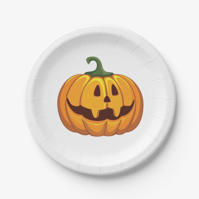 Plato De Papel Feliz Fiesta de calabaza de Halloween (Anverso)
