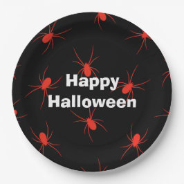Plato De Papel Feliz Fiesta de Halloween Araña Roja