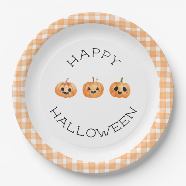 Plato De Papel Feliz Fiesta de Halloween Jack-o’ lantern (Anverso)