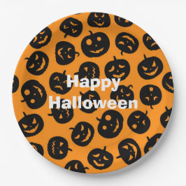 Plato De Papel Feliz Fiesta de Halloween Naranja Calabaza