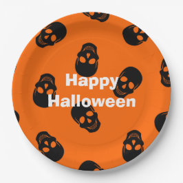 Plato De Papel Feliz Fiesta de Halloween Naranja Skull