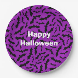 Plato De Papel Feliz Fiesta de Halloween Purple Bat