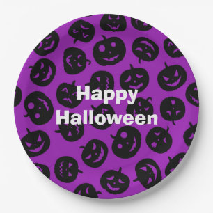 Plato De Papel Feliz Fiesta de Halloween Purple Pumpkin