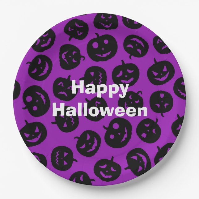 Plato De Papel Feliz Fiesta de Halloween Purple Pumpkin (Anverso)