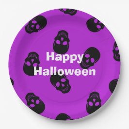 Plato De Papel Feliz Fiesta de Halloween Purple Skull