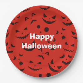 Plato De Papel Feliz Fiesta de Halloween Sonrisa roja