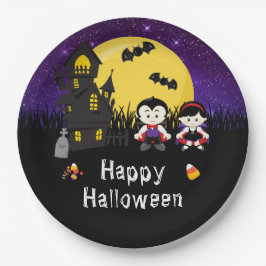 Plato De Papel Feliz Fiesta de Halloween Vampiros morado