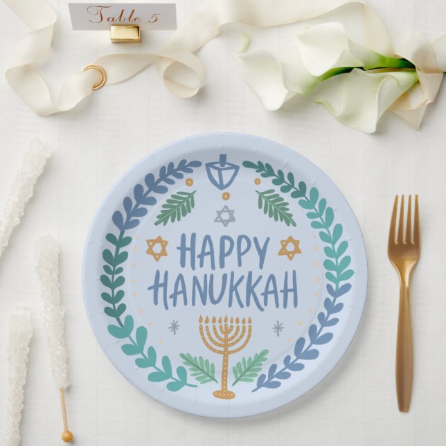 Plato De Papel Feliz Fiesta de Hanukkah caprichoso (Boda)