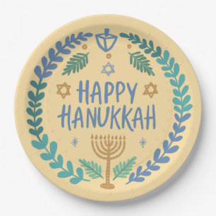 Plato De Papel Feliz Fiesta de Hanukkah caprichoso