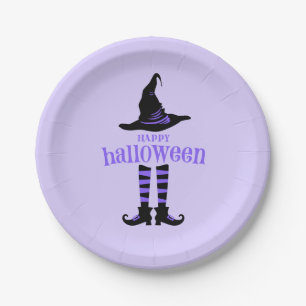 Plato De Papel Feliz Fiesta morado de Halloween