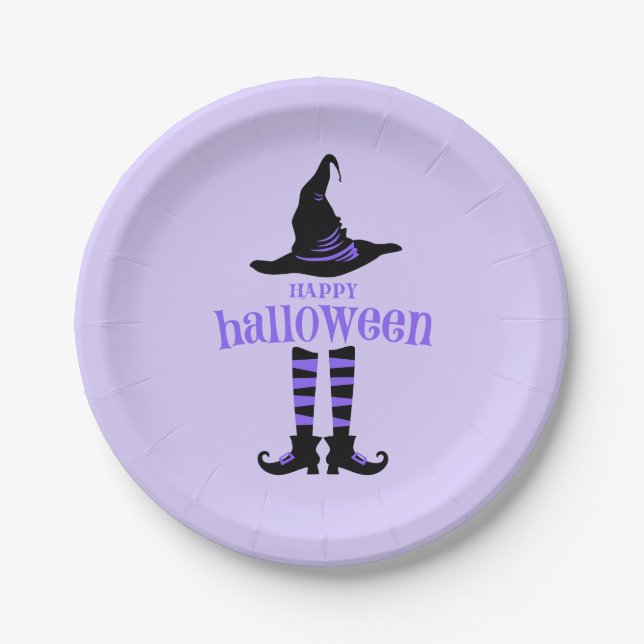 Plato De Papel Feliz Fiesta morado de Halloween (Anverso)