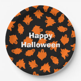 Plato De Papel Feliz Fiesta Naranja de Halloween