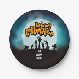 Plato De Papel Feliz Fiesta Zombie Graveyard de Halloween