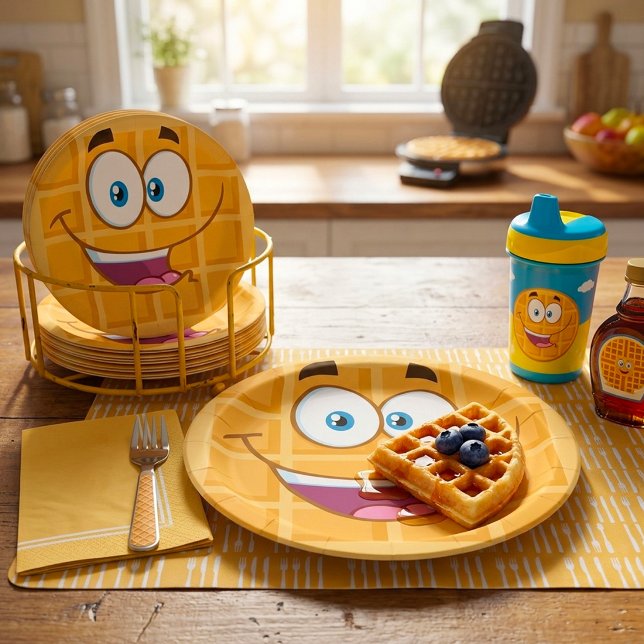 Plato De Papel Feliz gofre Kawaii sonriente desayuno comida (Subido por el creador)
