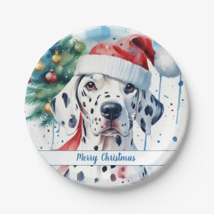 Plato De Papel Feliz Gorra de Navidad Dalmatian festivo -