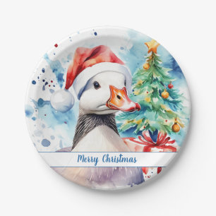 Plato De Papel Feliz Gorra de Navidad Goose festivo -