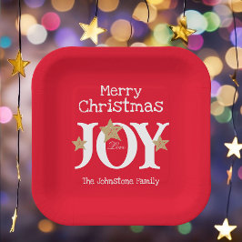 Plato De Papel Feliz guión de Moda navideña Navidades rojos elega