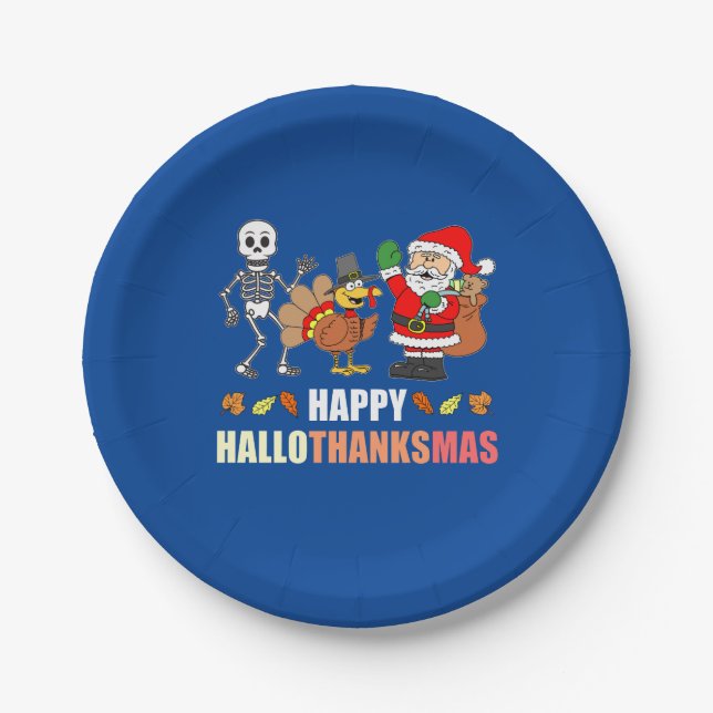 Plato De Papel Feliz HalloGraciasMas Placas de papel Fiesta (Anverso)