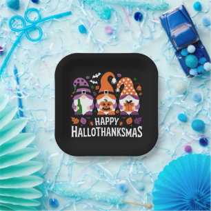 Plato De Papel Feliz Hallothanksmas Amante de Gnomos Feliz Navida