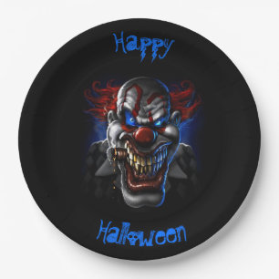 Plato De Papel Feliz Halloween Blue Eyes Evil Clown