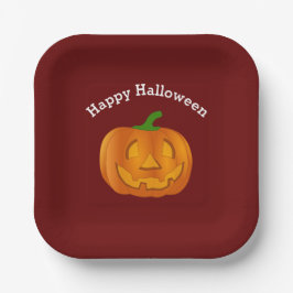 Plato De Papel Feliz Halloween Calabaza Roja