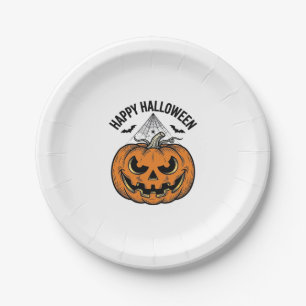 Plato De Papel Feliz Halloween Cara de Calabaza Diseño Vintage Ve