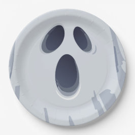 Plato De Papel Feliz Halloween Cara de Fantasma Espeluznante