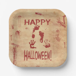 Plato De Papel Feliz Halloween con Salpicaduras de Sangre