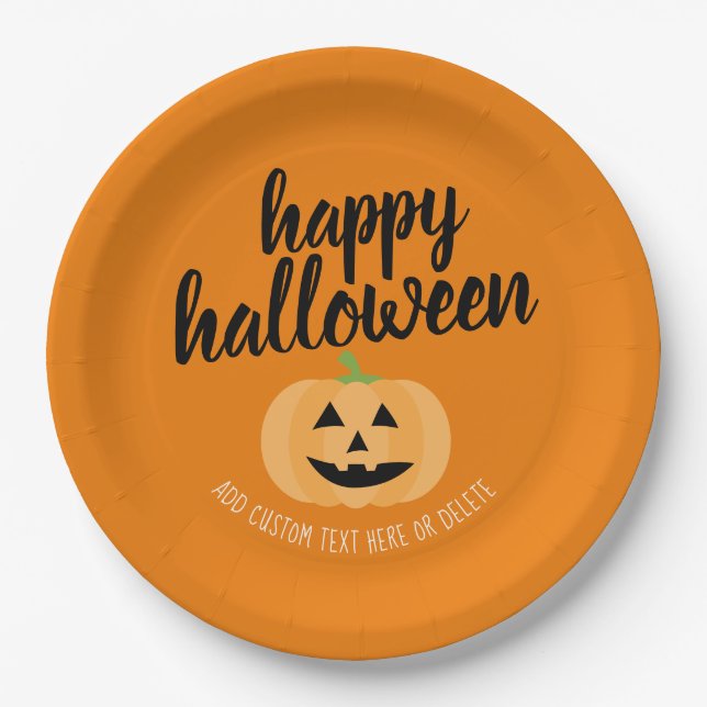 Plato De Papel Feliz Halloween - Cute Calabaza Jack-o-Lantern (Anverso)