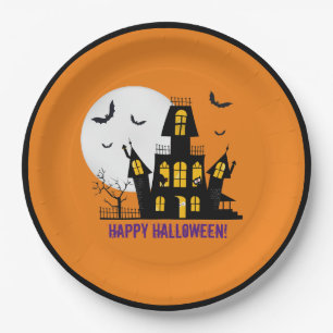 Plato De Papel Feliz Halloween, espeluznante y atontada casa