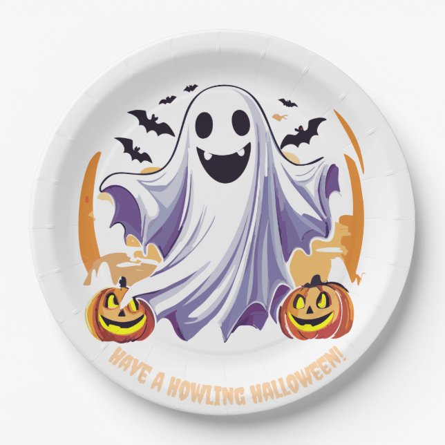 Plato De Papel Feliz Halloween Fantasma (Anverso)