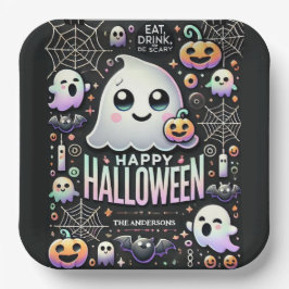 Plato De Papel Feliz Halloween Fantasma Cuidadosa