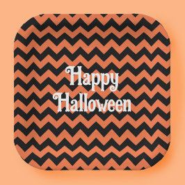 Plato De Papel Feliz Halloween fiesta de niños con rayas de chevr