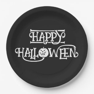 Plato De Papel 'Feliz Halloween' Fiesta de Noche Negra 