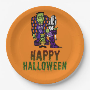 Plato De Papel Feliz Halloween Frankenstein