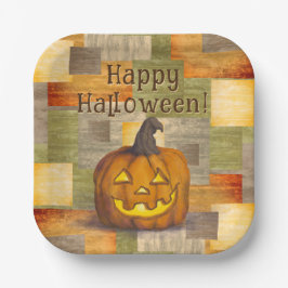 Plato De Papel Feliz Halloween Jack O' Lantern Pumpkin