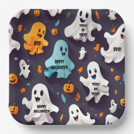 Plato De Papel Feliz Halloween Lindos Fantasmas Pequeños