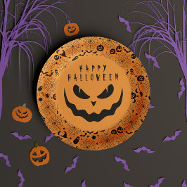 Plato De Papel Feliz Halloween Linterna de Jack Negra y Naranja