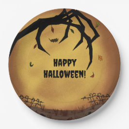 Plato De Papel Feliz Halloween Mano Espantosa