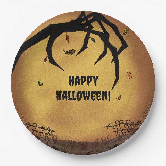 Plato De Papel Feliz Halloween Mano Espantosa (Anverso)
