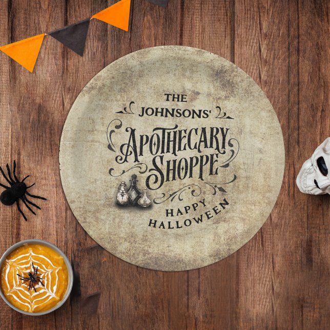 Plato De Papel Feliz Halloween personalizado (Happy Halloween Apothecary Shoppe Custom Paper Plates)