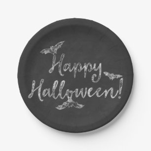 Plato De Papel Feliz Halloween Pizarra Tiza Fiesta de Vacaciones