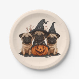 Plato De Papel Feliz Halloween Pugs Jack O Linternas