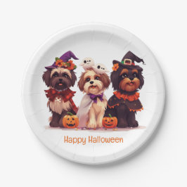 Plato De Papel Feliz Halloween Shih Tzu Dogs