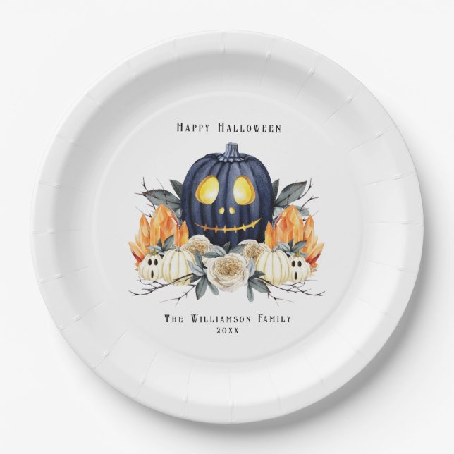 Plato De Papel Feliz Halloween Spooky Samhain Pumpkins Crystals (Anverso)