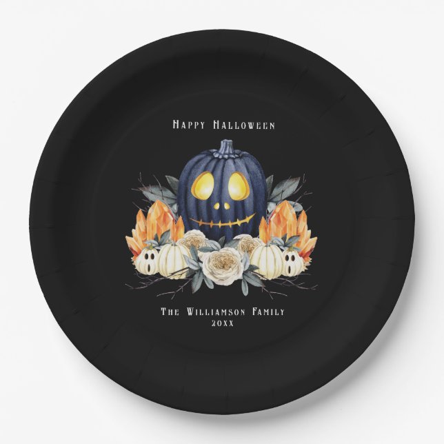 Plato De Papel Feliz Halloween Spooky Samhain Pumpkins Crystals (Anverso)